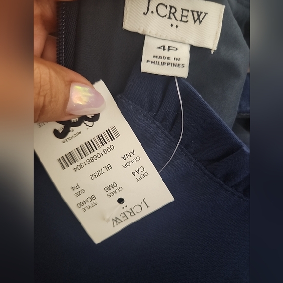 J. Crew Factory Ruffleneck Suit Dress Sleeveless Navy Blue Size 4 Petite - Picture 8 of 9